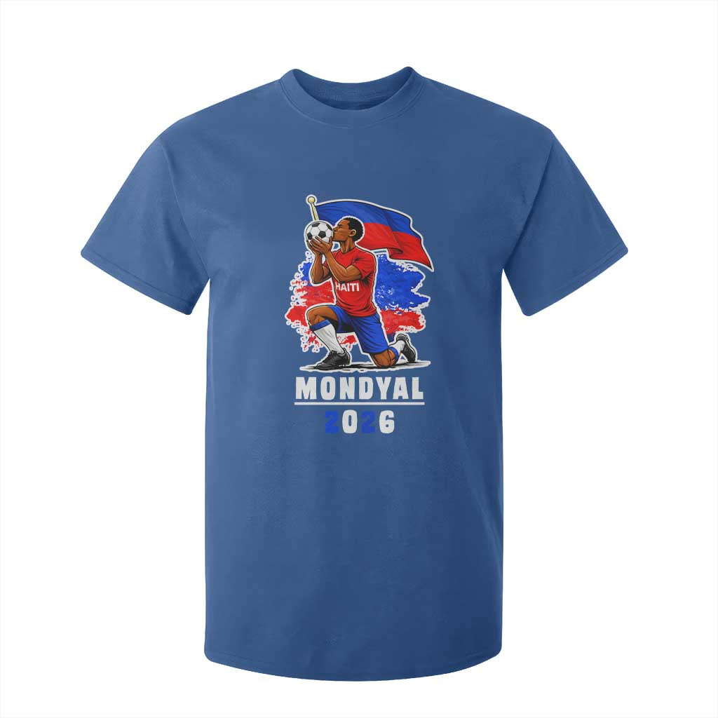 Mondyal 2026 Haiti Soccer Player Victory Celebration Graphic T Shirt For Kid Haitian Flag Football Sports Fan TS02 Royal Blue Print Your Wear