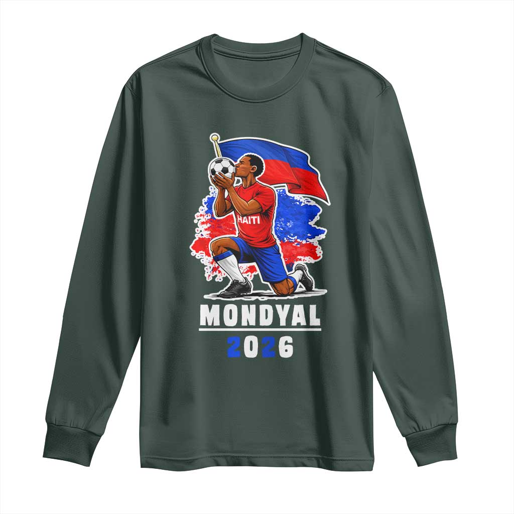 Mondyal 2026 Haiti Soccer Player Victory Celebration Graphic Long Sleeve Shirt Haitian Flag Football Sports Fan TS02 Dark Forest Green Print Your Wear
