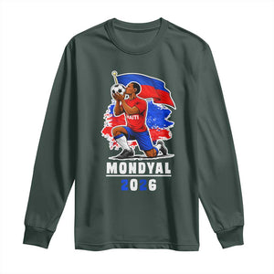 Mondyal 2026 Haiti Soccer Player Victory Celebration Graphic Long Sleeve Shirt Haitian Flag Football Sports Fan TS02 Dark Forest Green Print Your Wear