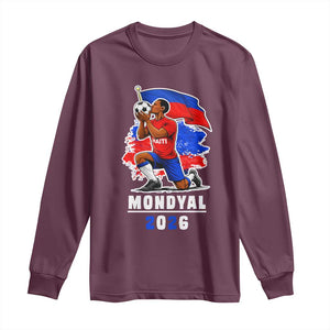Mondyal 2026 Haiti Soccer Player Victory Celebration Graphic Long Sleeve Shirt Haitian Flag Football Sports Fan TS02 Maroon Print Your Wear