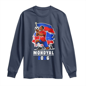 Mondyal 2026 Haiti Soccer Player Victory Celebration Graphic Long Sleeve Shirt Haitian Flag Football Sports Fan TS02 Navy Print Your Wear