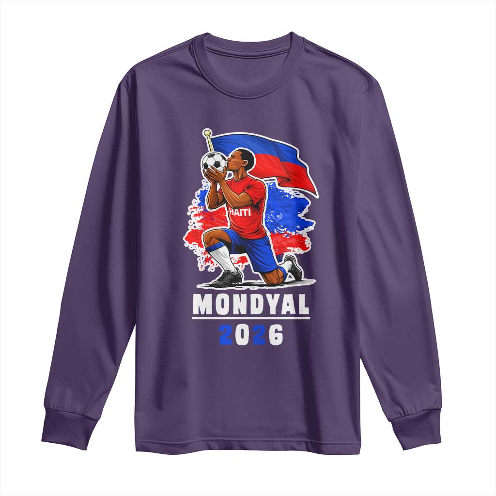 Mondyal 2026 Haiti Soccer Player Victory Celebration Graphic Long Sleeve Shirt Haitian Flag Football Sports Fan TS02 Purple Print Your Wear