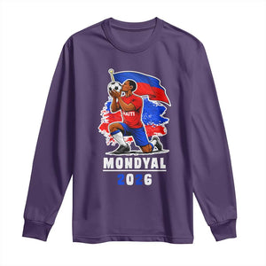 Mondyal 2026 Haiti Soccer Player Victory Celebration Graphic Long Sleeve Shirt Haitian Flag Football Sports Fan TS02 Purple Print Your Wear