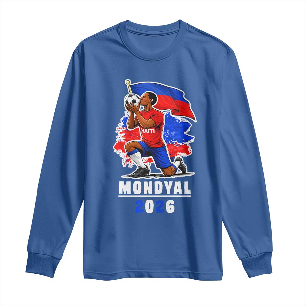 Mondyal 2026 Haiti Soccer Player Victory Celebration Graphic Long Sleeve Shirt Haitian Flag Football Sports Fan TS02 Royal Blue Print Your Wear