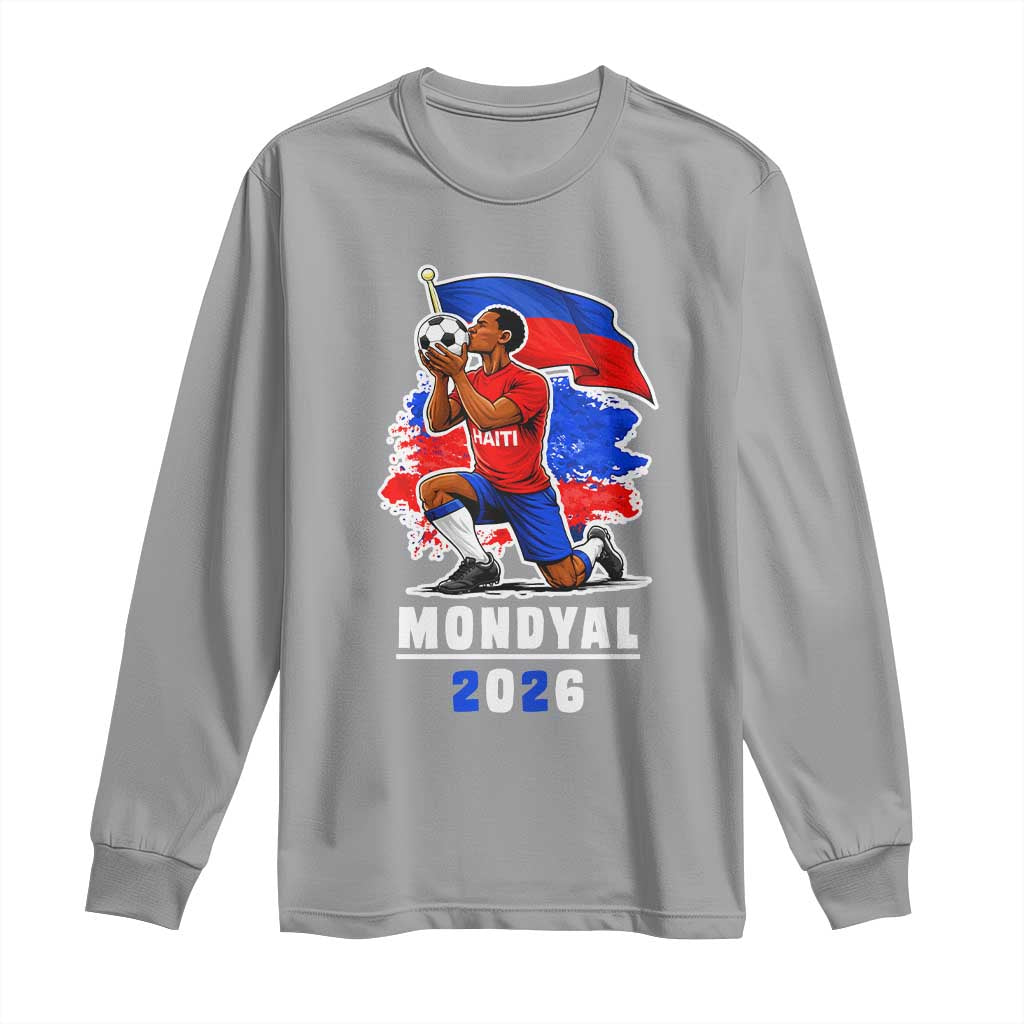 Mondyal 2026 Haiti Soccer Player Victory Celebration Graphic Long Sleeve Shirt Haitian Flag Football Sports Fan TS02 Sport Gray Print Your Wear
