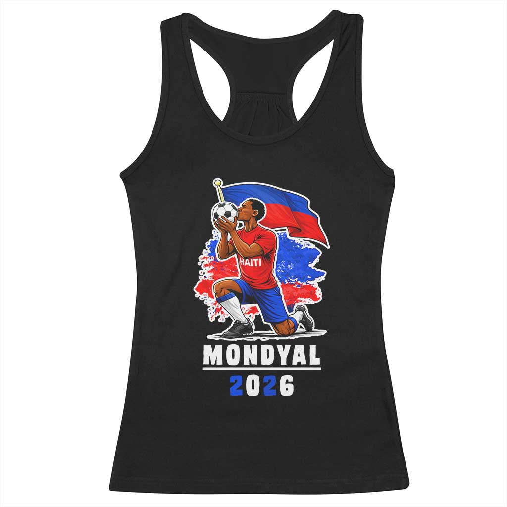Mondyal 2026 Haiti Soccer Player Victory Celebration Graphic Racerback Tank Top Haitian Flag Football Sports Fan TS02 Black Print Your Wear