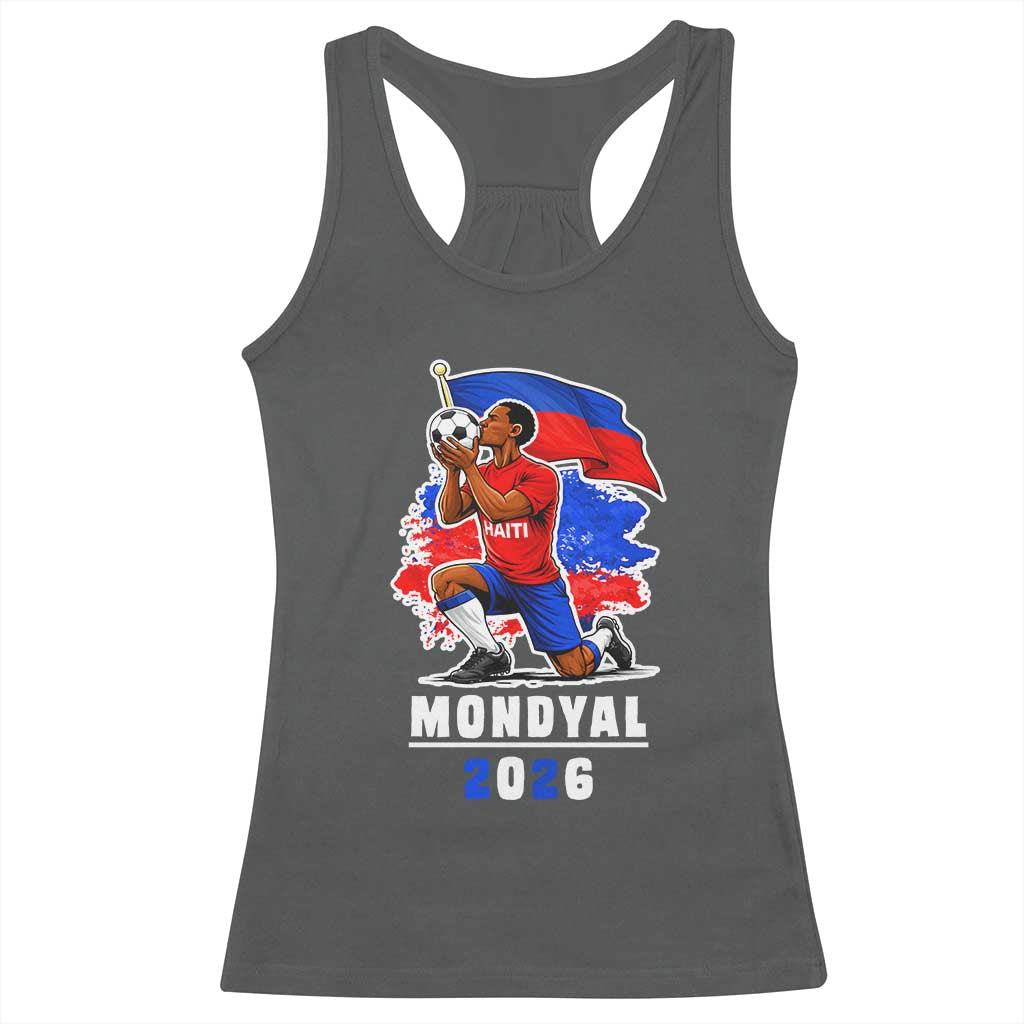 Mondyal 2026 Haiti Soccer Player Victory Celebration Graphic Racerback Tank Top Haitian Flag Football Sports Fan TS02 Dark Heather Print Your Wear
