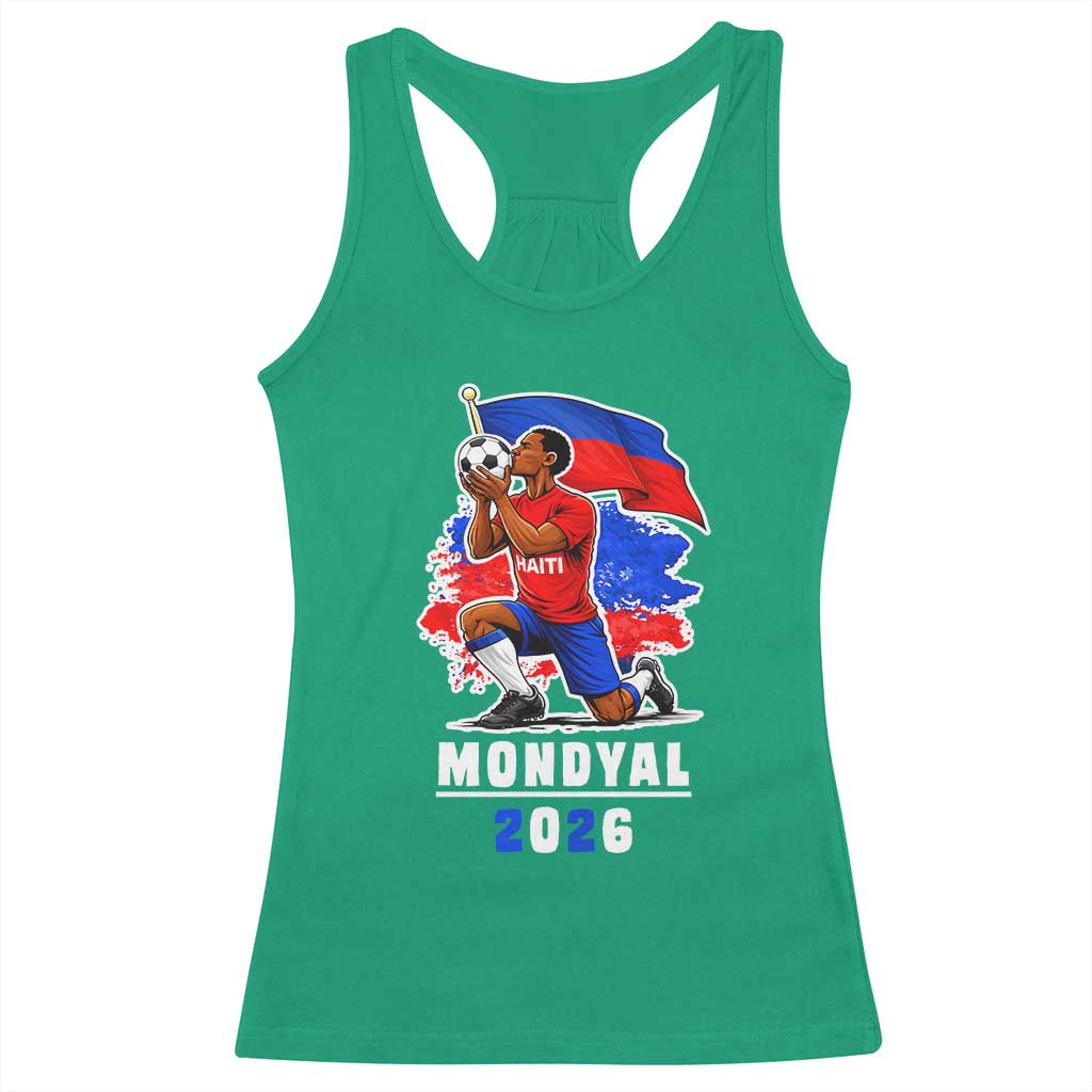Mondyal 2026 Haiti Soccer Player Victory Celebration Graphic Racerback Tank Top Haitian Flag Football Sports Fan TS02 Irish Green Print Your Wear