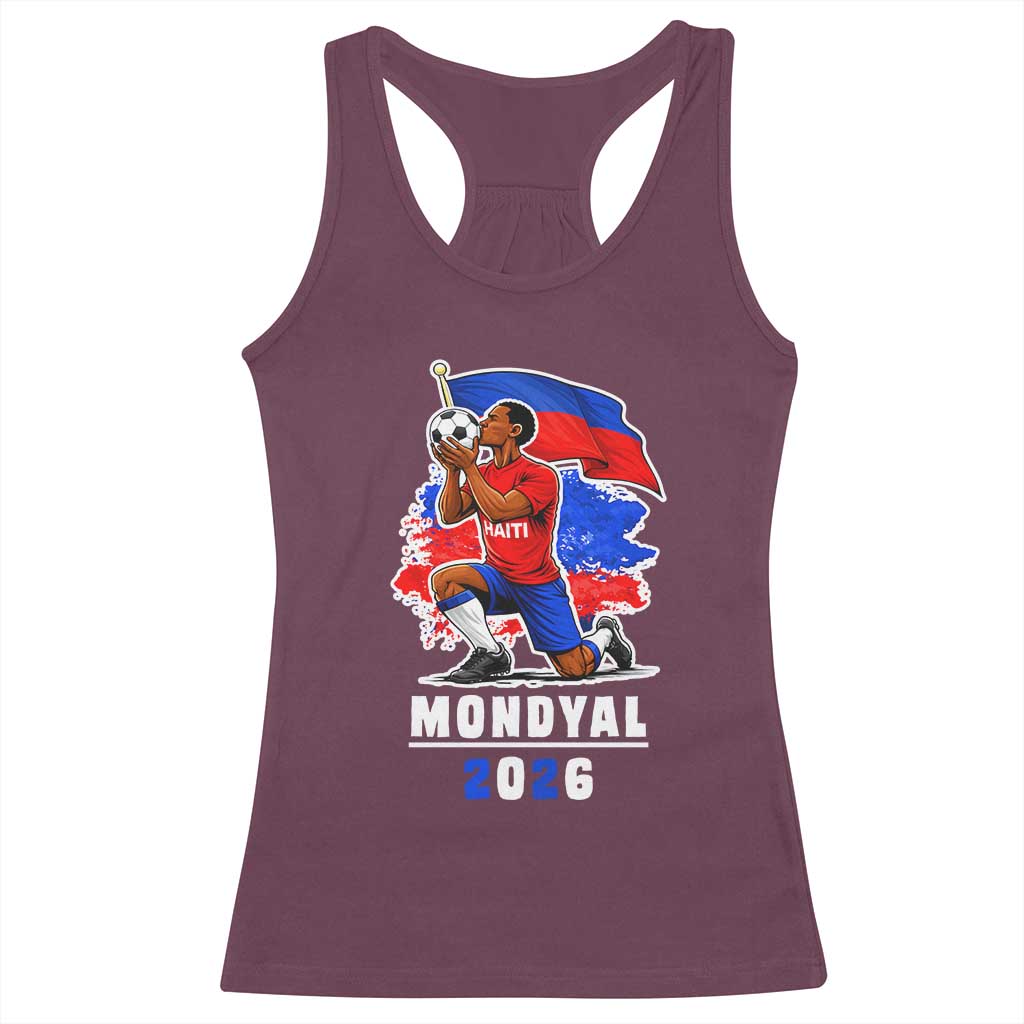 Mondyal 2026 Haiti Soccer Player Victory Celebration Graphic Racerback Tank Top Haitian Flag Football Sports Fan TS02 Maroon Print Your Wear