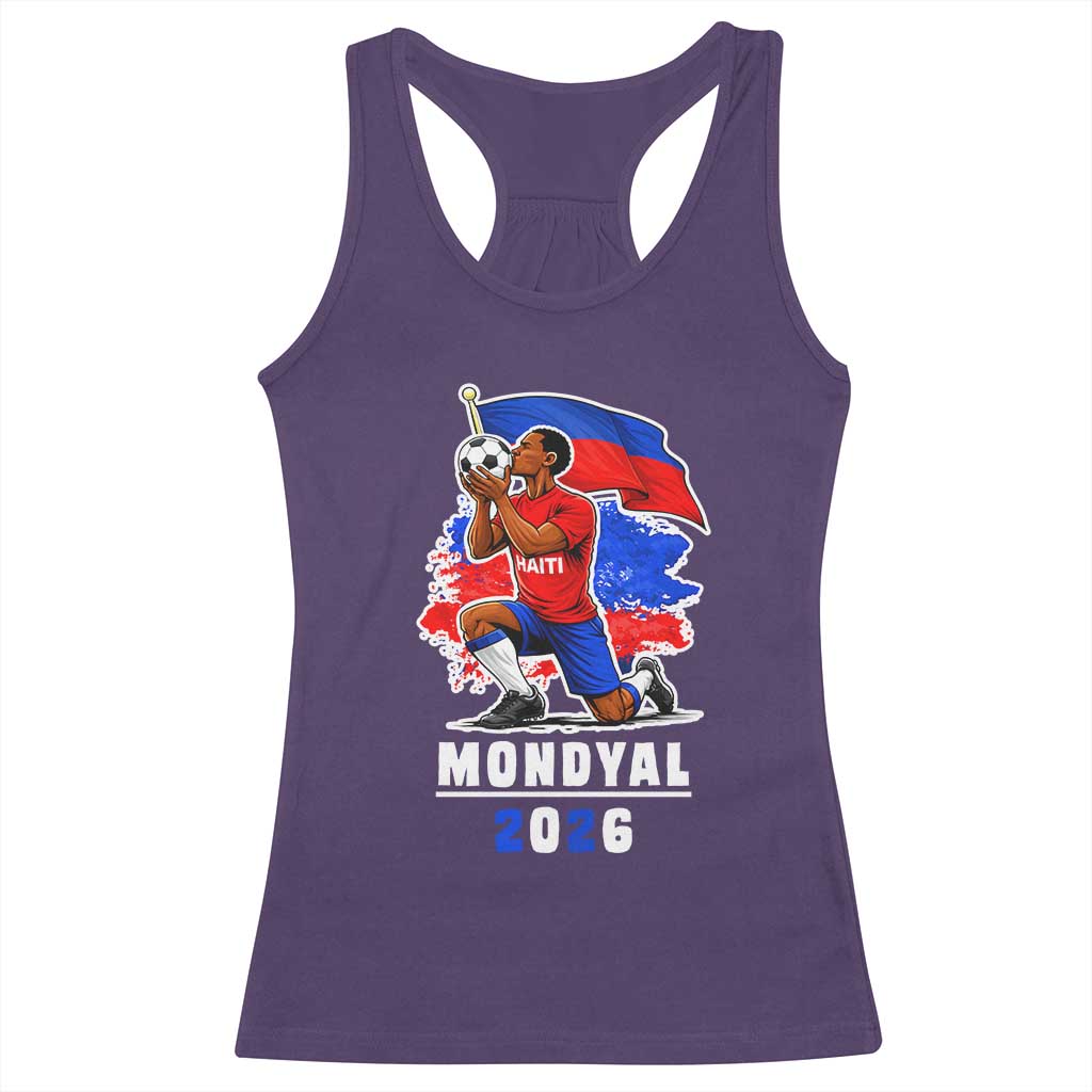 Mondyal 2026 Haiti Soccer Player Victory Celebration Graphic Racerback Tank Top Haitian Flag Football Sports Fan TS02 Purple Print Your Wear
