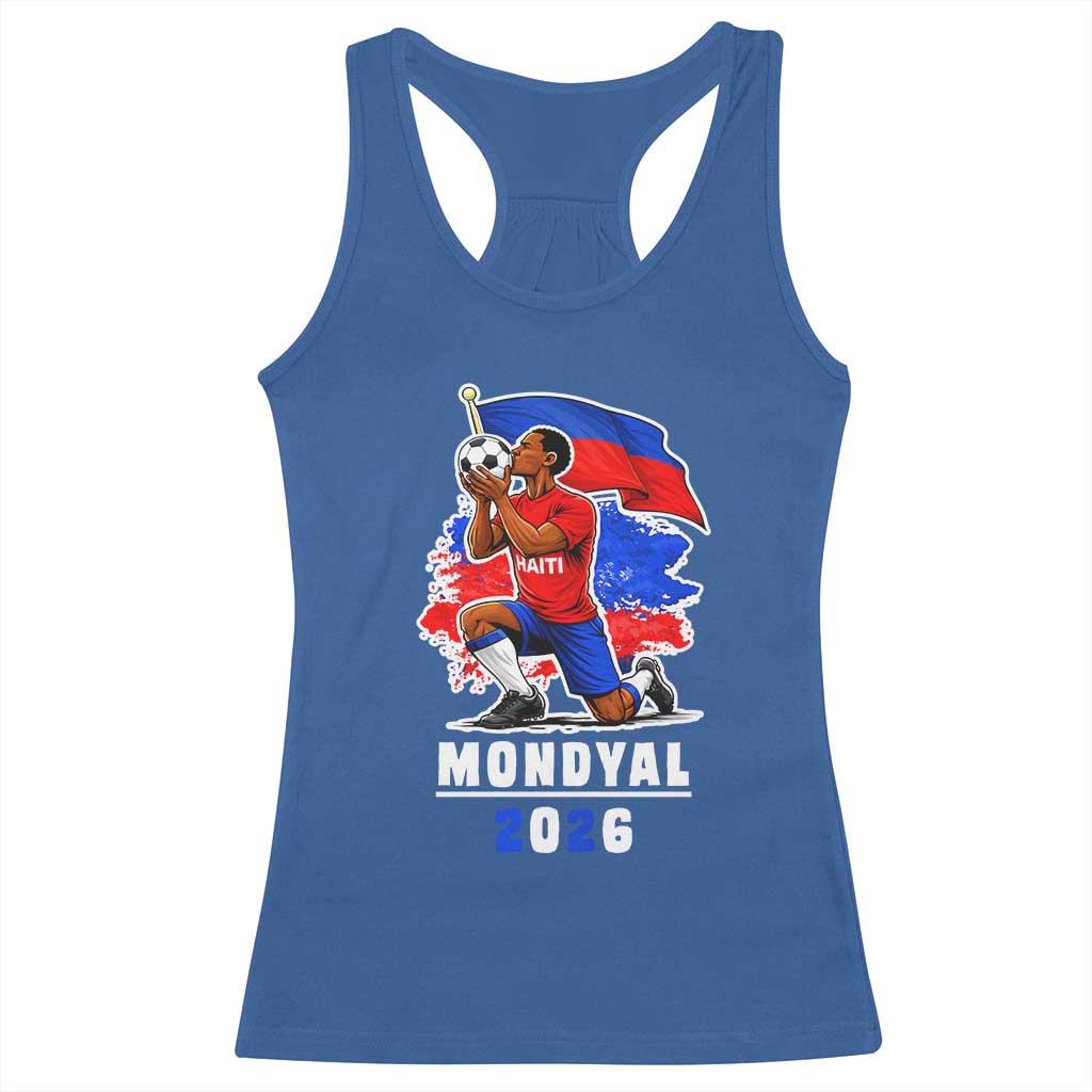 Mondyal 2026 Haiti Soccer Player Victory Celebration Graphic Racerback Tank Top Haitian Flag Football Sports Fan TS02 Royal Blue Print Your Wear