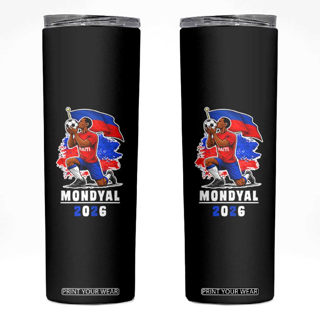 Mondyal 2026 Haiti Soccer Player Victory Celebration Graphic Skinny Tumbler Haitian Flag Football Sports Fan TS02 Black Print Your Wear