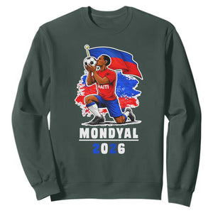Mondyal 2026 Haiti Soccer Player Victory Celebration Graphic Sweatshirt Haitian Flag Football Sports Fan TS02 Dark Forest Green Print Your Wear
