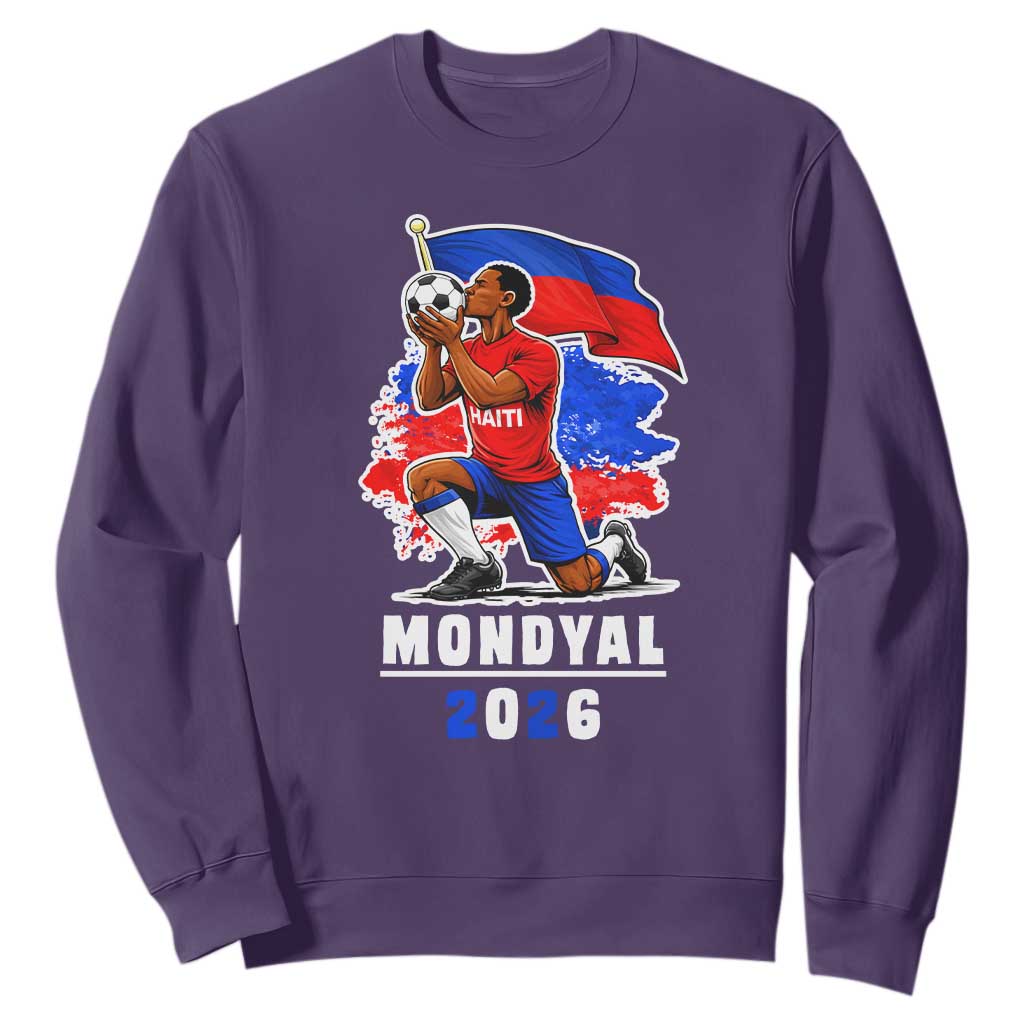 Mondyal 2026 Haiti Soccer Player Victory Celebration Graphic Sweatshirt Haitian Flag Football Sports Fan TS02 Purple Print Your Wear