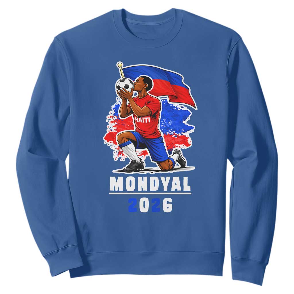 Mondyal 2026 Haiti Soccer Player Victory Celebration Graphic Sweatshirt Haitian Flag Football Sports Fan TS02 Royal Blue Print Your Wear