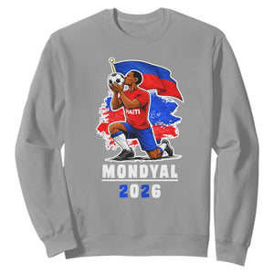Mondyal 2026 Haiti Soccer Player Victory Celebration Graphic Sweatshirt Haitian Flag Football Sports Fan TS02 Sport Gray Print Your Wear