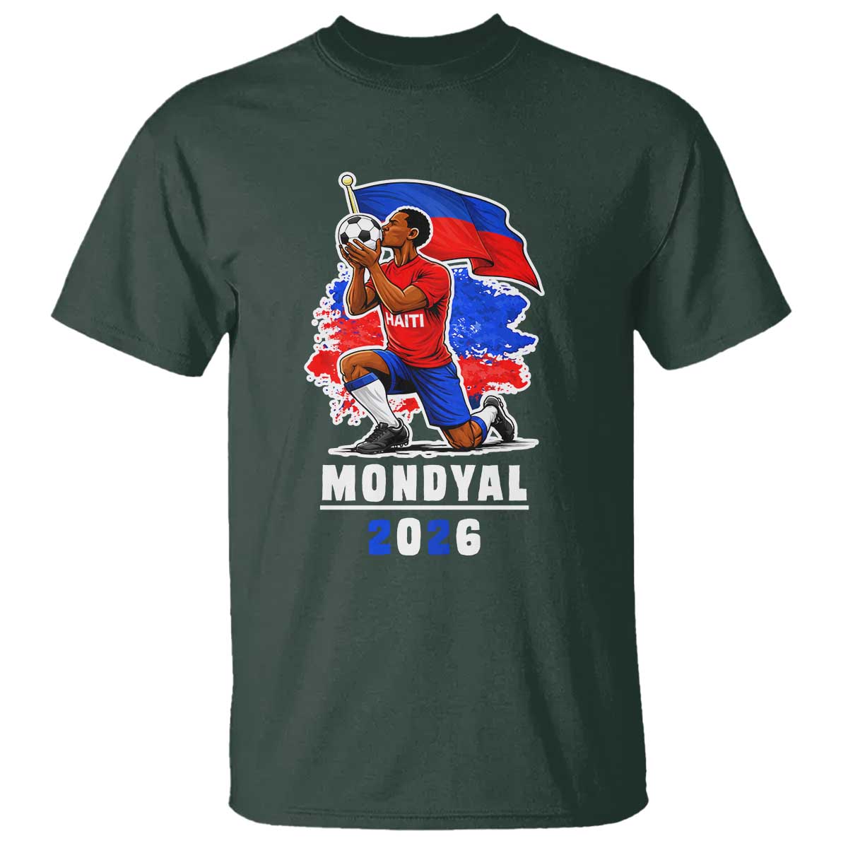 Mondyal 2026 Haiti Soccer Player Victory Celebration Graphic T Shirt Haitian Flag Football Sports Fan TS02 Dark Forest Green Print Your Wear