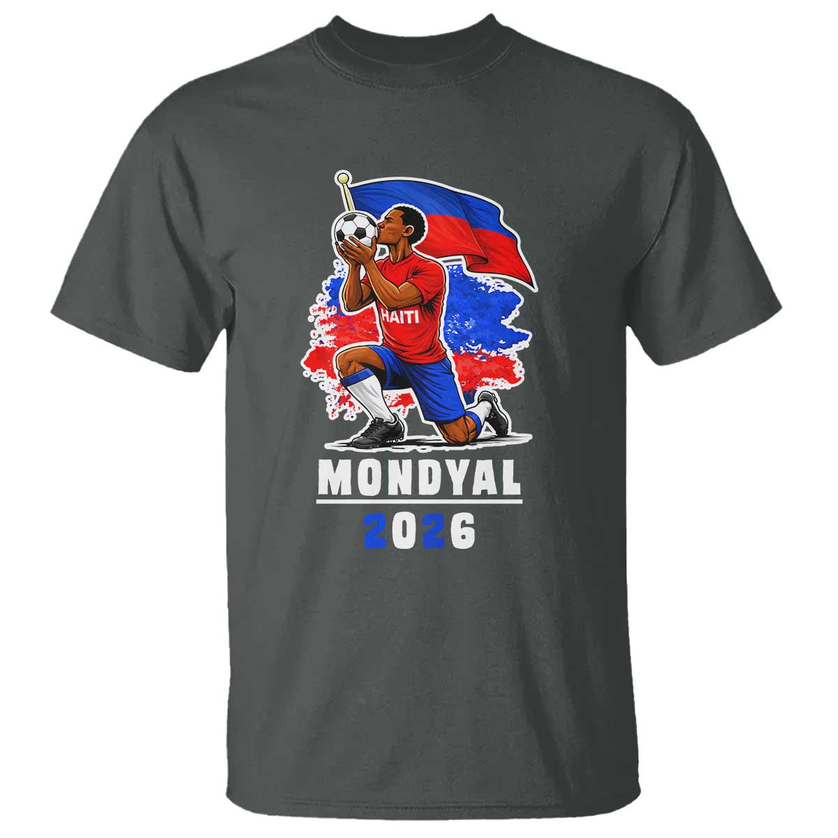 Mondyal 2026 Haiti Soccer Player Victory Celebration Graphic T Shirt Haitian Flag Football Sports Fan TS02 Dark Heather Print Your Wear