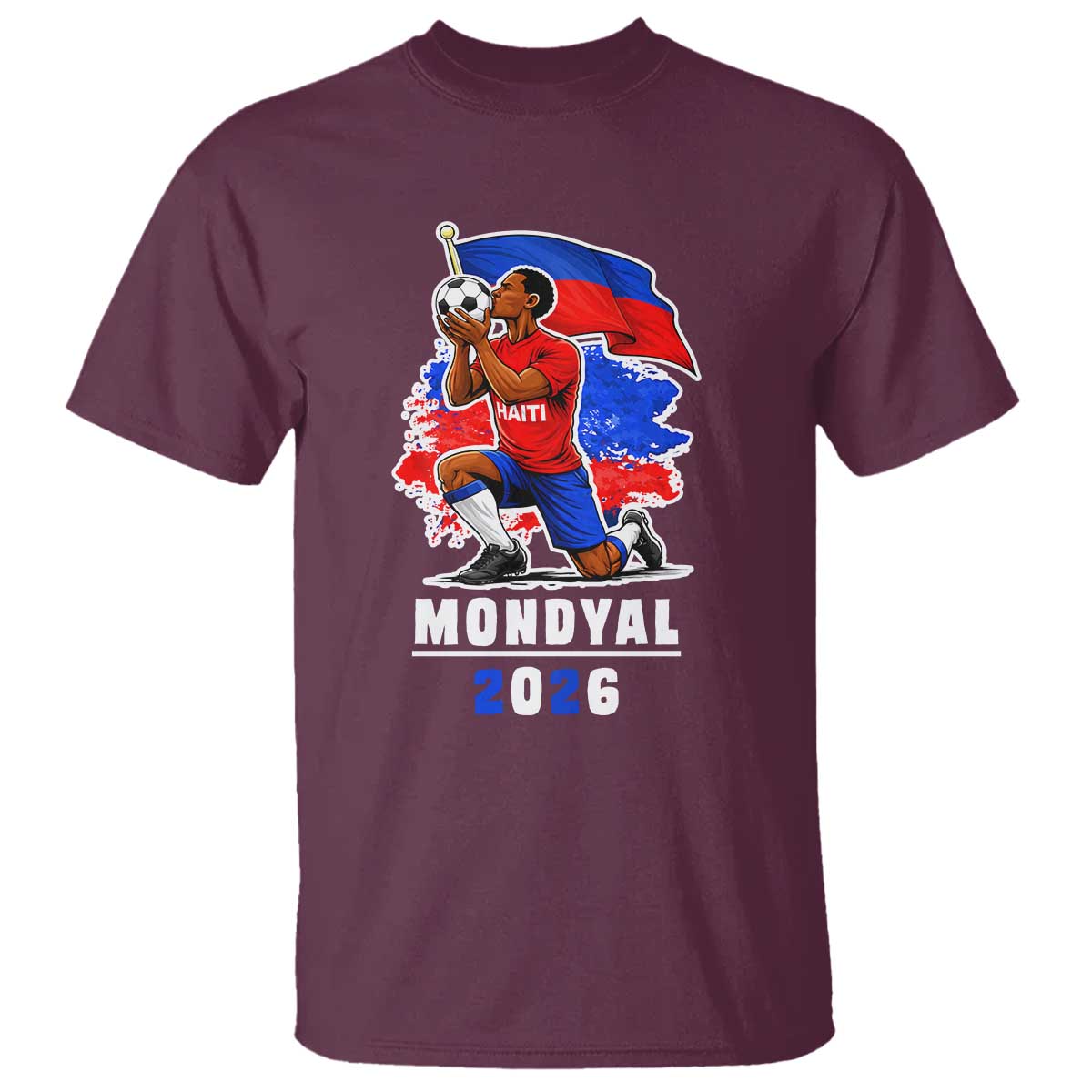 Mondyal 2026 Haiti Soccer Player Victory Celebration Graphic T Shirt Haitian Flag Football Sports Fan TS02 Maroon Print Your Wear