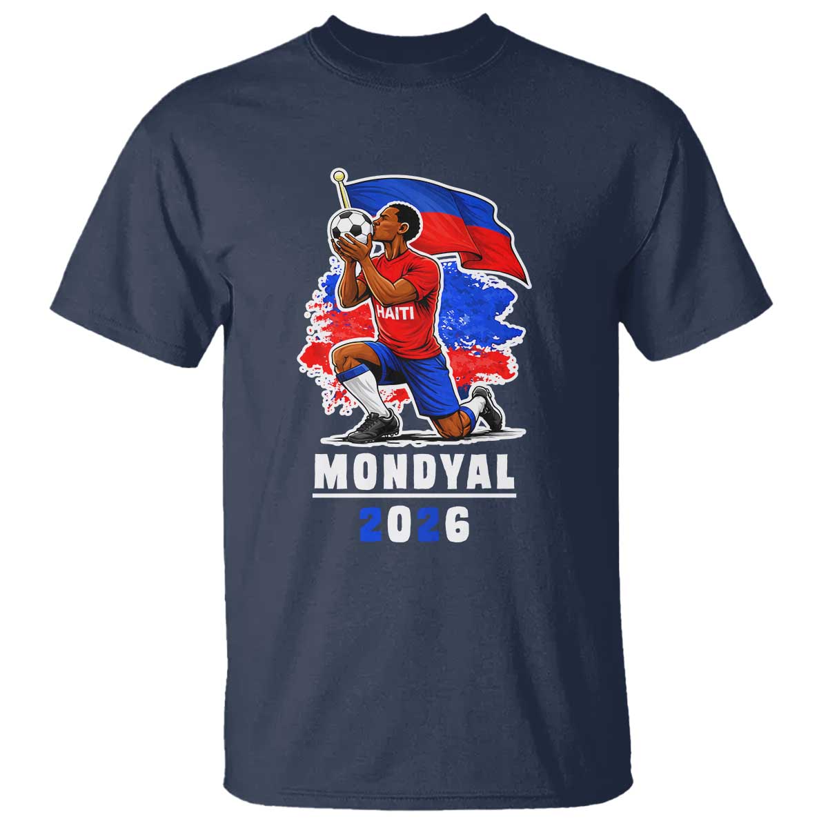 Mondyal 2026 Haiti Soccer Player Victory Celebration Graphic T Shirt Haitian Flag Football Sports Fan TS02 Navy Print Your Wear