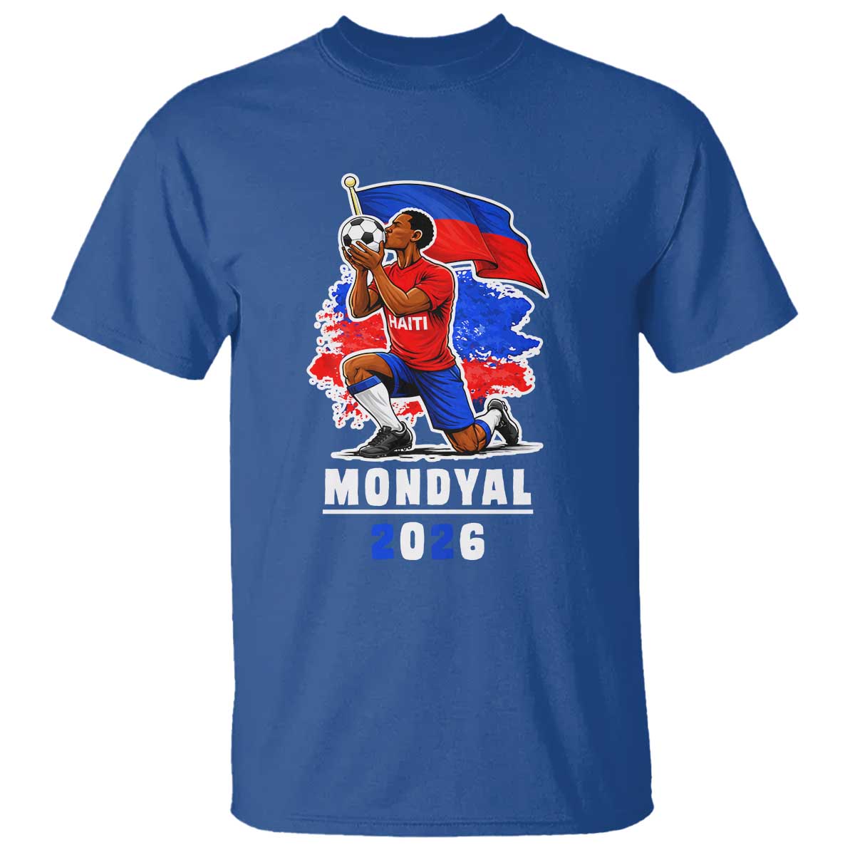 Mondyal 2026 Haiti Soccer Player Victory Celebration Graphic T Shirt Haitian Flag Football Sports Fan TS02 Royal Blue Print Your Wear