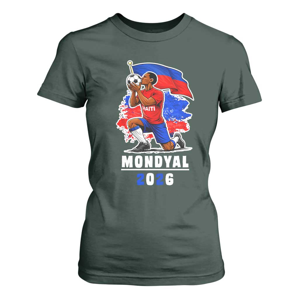 Mondyal 2026 Haiti Soccer Player Victory Celebration Graphic T Shirt For Women Haitian Flag Football Sports Fan TS02 Dark Forest Green Print Your Wear