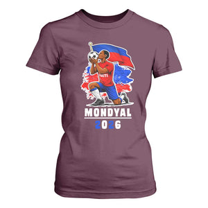 Mondyal 2026 Haiti Soccer Player Victory Celebration Graphic T Shirt For Women Haitian Flag Football Sports Fan TS02 Maroon Print Your Wear