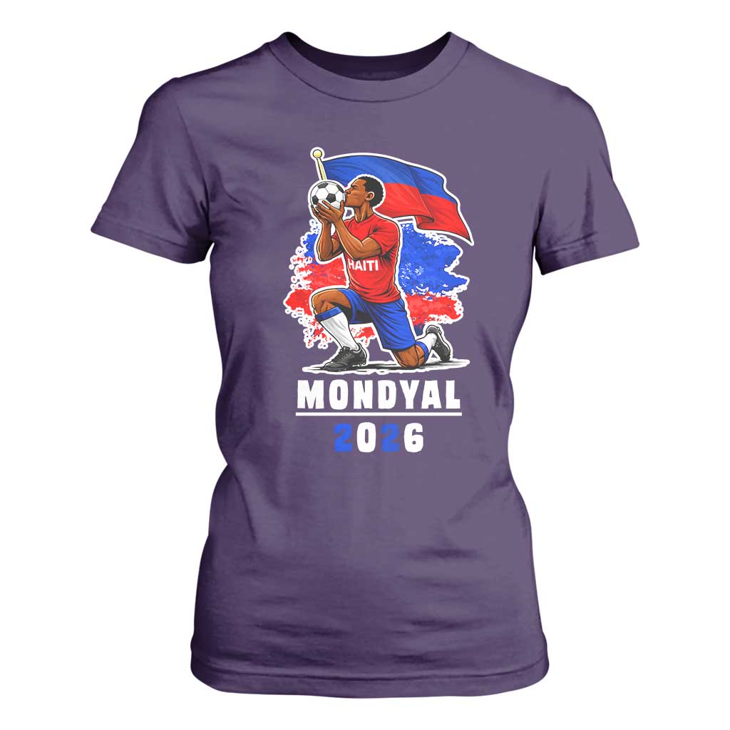 Mondyal 2026 Haiti Soccer Player Victory Celebration Graphic T Shirt For Women Haitian Flag Football Sports Fan TS02 Purple Print Your Wear