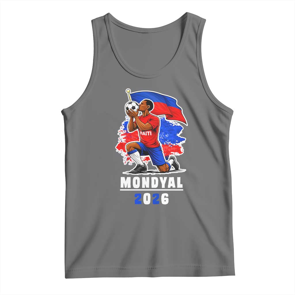 Mondyal 2026 Haiti Soccer Player Victory Celebration Graphic Tank Top Haitian Flag Football Sports Fan TS02 Black Heather Print Your Wear