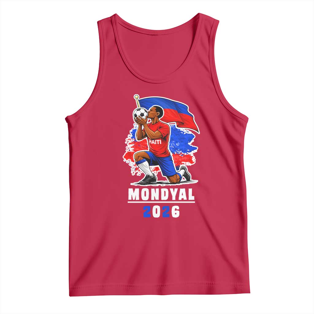 Mondyal 2026 Haiti Soccer Player Victory Celebration Graphic Tank Top Haitian Flag Football Sports Fan TS02 Red Print Your Wear