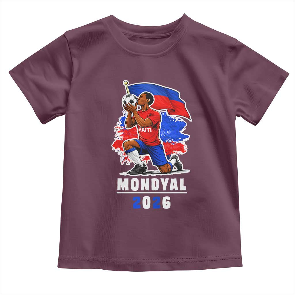 Mondyal 2026 Haiti Soccer Player Victory Celebration Graphic Toddler T Shirt Haitian Flag Football Sports Fan TS02 Maroon Print Your Wear