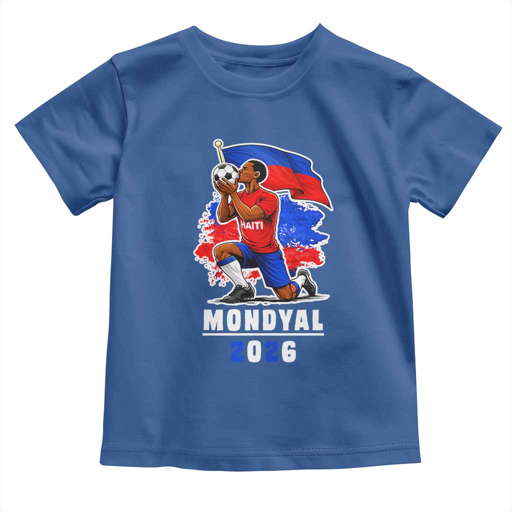 Mondyal 2026 Haiti Soccer Player Victory Celebration Graphic Toddler T Shirt Haitian Flag Football Sports Fan TS02 Royal Blue Print Your Wear