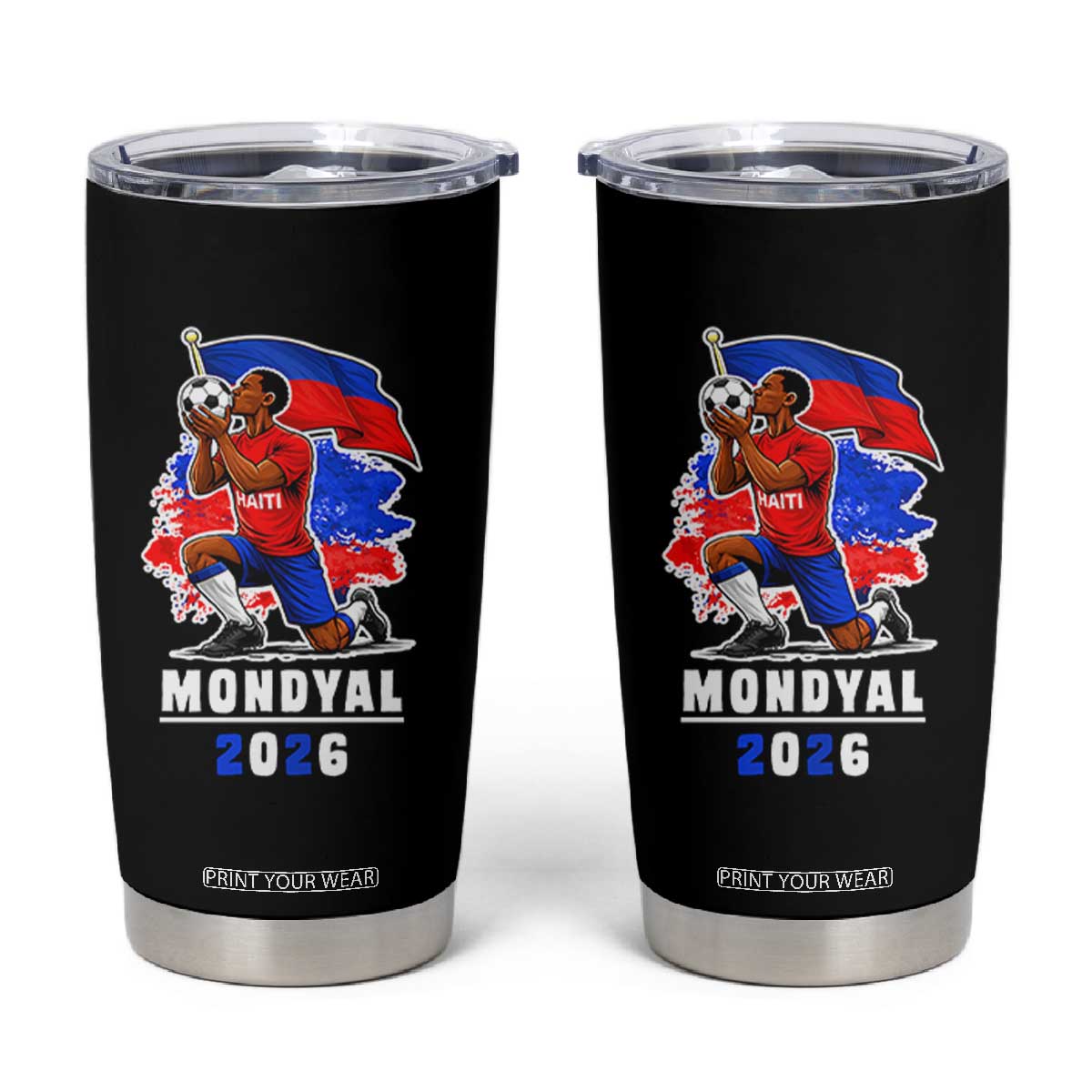Mondyal 2026 Haiti Soccer Player Victory Celebration Graphic Tumbler Cup Haitian Flag Football Sports Fan TS02 Black Print Your Wear