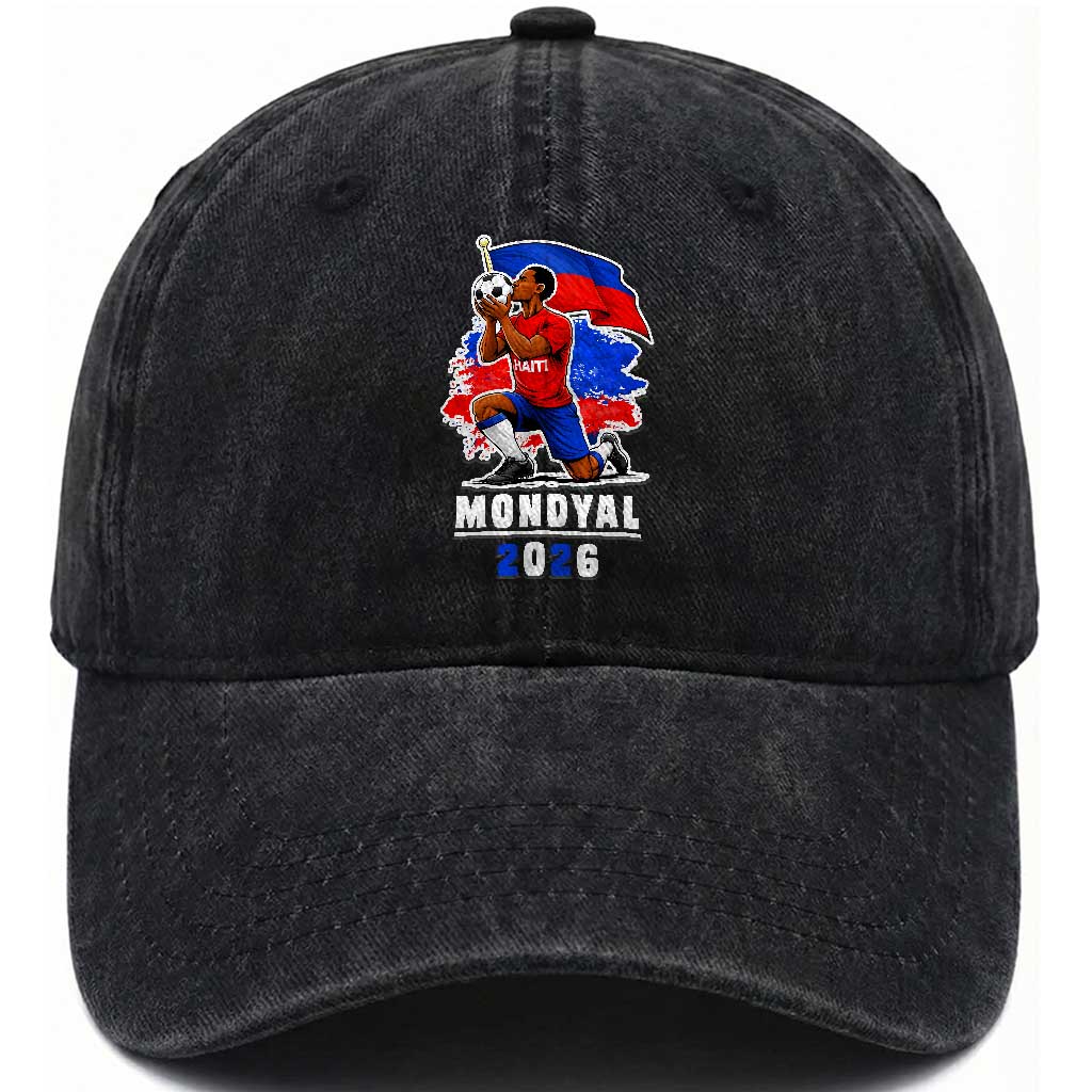 Mondyal 2026 Haiti Soccer Player Victory Celebration Graphic Washed Cotton Baseball Cap Haitian Flag Football Sports Fan TS02 Print Your Wear