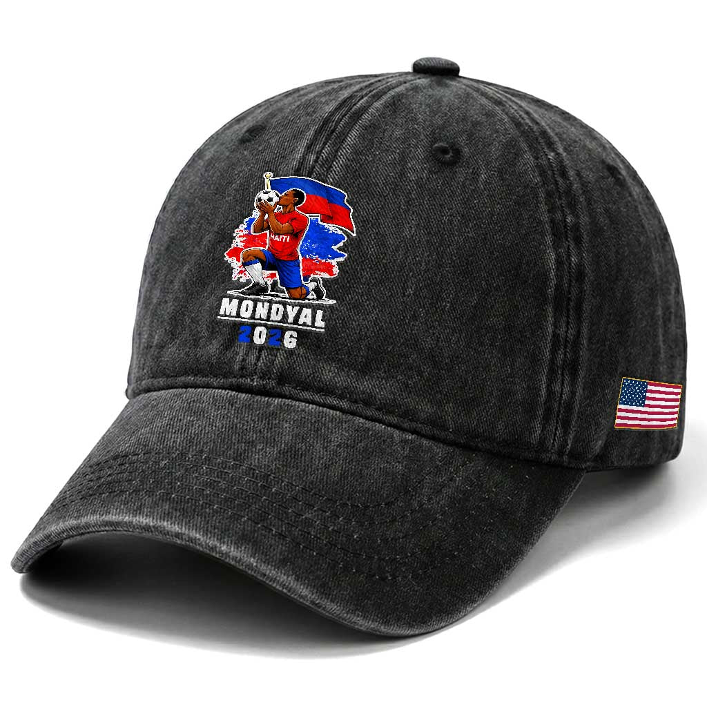 Mondyal 2026 Haiti Soccer Player Victory Celebration Graphic Washed Cotton Baseball Cap Haitian Flag Football Sports Fan TS02 Print Your Wear