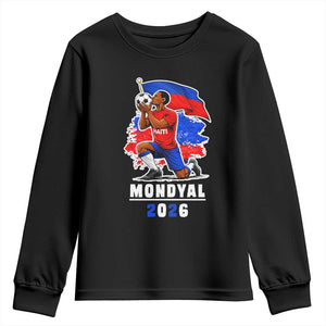 Mondyal 2026 Haiti Soccer Player Victory Celebration Graphic Youth Sweatshirt Haitian Flag Football Sports Fan TS02 Black Print Your Wear