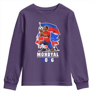 Mondyal 2026 Haiti Soccer Player Victory Celebration Graphic Youth Sweatshirt Haitian Flag Football Sports Fan TS02 Purple Print Your Wear