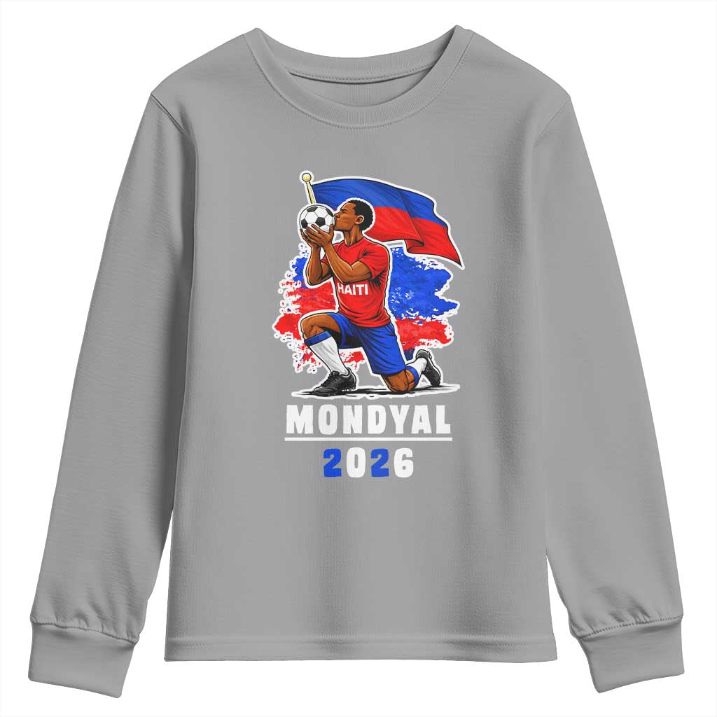Mondyal 2026 Haiti Soccer Player Victory Celebration Graphic Youth Sweatshirt Haitian Flag Football Sports Fan TS02 Sport Gray Print Your Wear