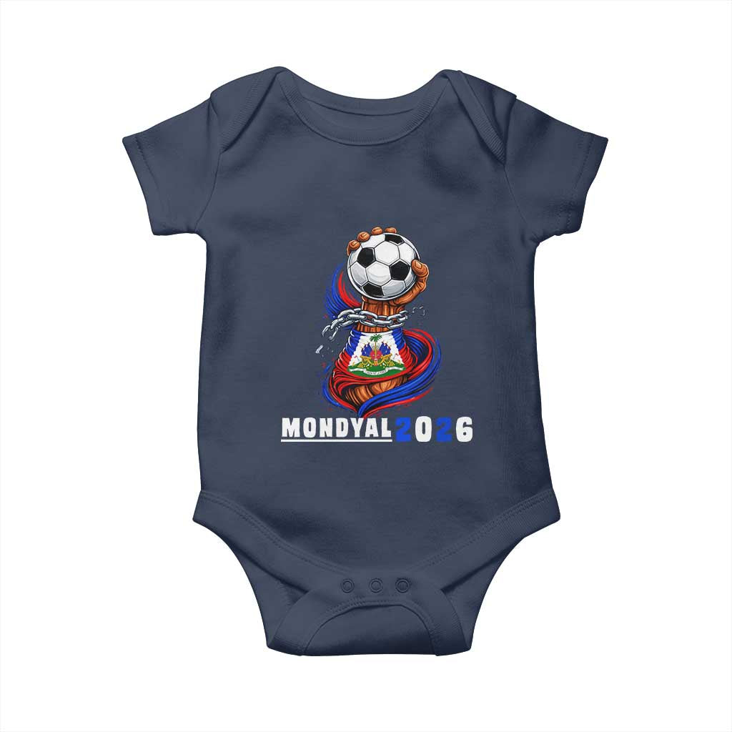 Mondyal 2026 Haiti Freedom Fist Broken Chains Soccer Graphic Baby Onesie Haitian Flag Football Sports Fan TS02 Navy Print Your Wear