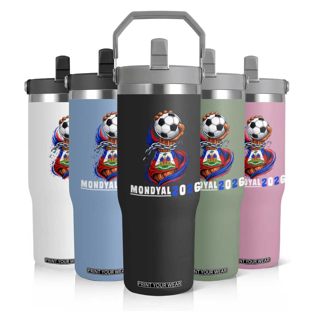 Mondyal 2026 Haiti Freedom Fist Broken Chains Soccer Graphic Flip Straw Tumbler Haitian Flag Football Sports Fan TS02 Print Your Wear