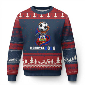 Mondyal 2026 Haiti Freedom Fist Broken Chains Soccer Graphic Ugly Christmas Sweater Haitian Flag Football Sports Fan TS02 Navy Red Print Your Wear