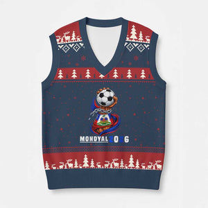 Mondyal 2026 Haiti Freedom Fist Broken Chains Soccer Graphic V-Neck Knit Sweater Vest Haitian Flag Football Sports Fan TS02 Navy Red Print Your Wear