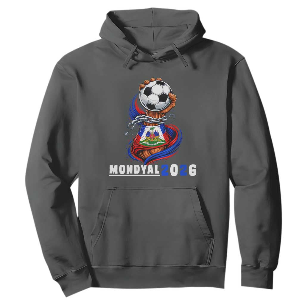 Mondyal 2026 Haiti Freedom Fist Broken Chains Soccer Graphic Hoodie Haitian Flag Football Sports Fan TS02 Dark Heather Print Your Wear