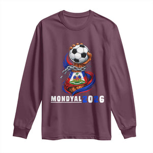 Mondyal 2026 Haiti Freedom Fist Broken Chains Soccer Graphic Long Sleeve Shirt Haitian Flag Football Sports Fan TS02 Maroon Print Your Wear