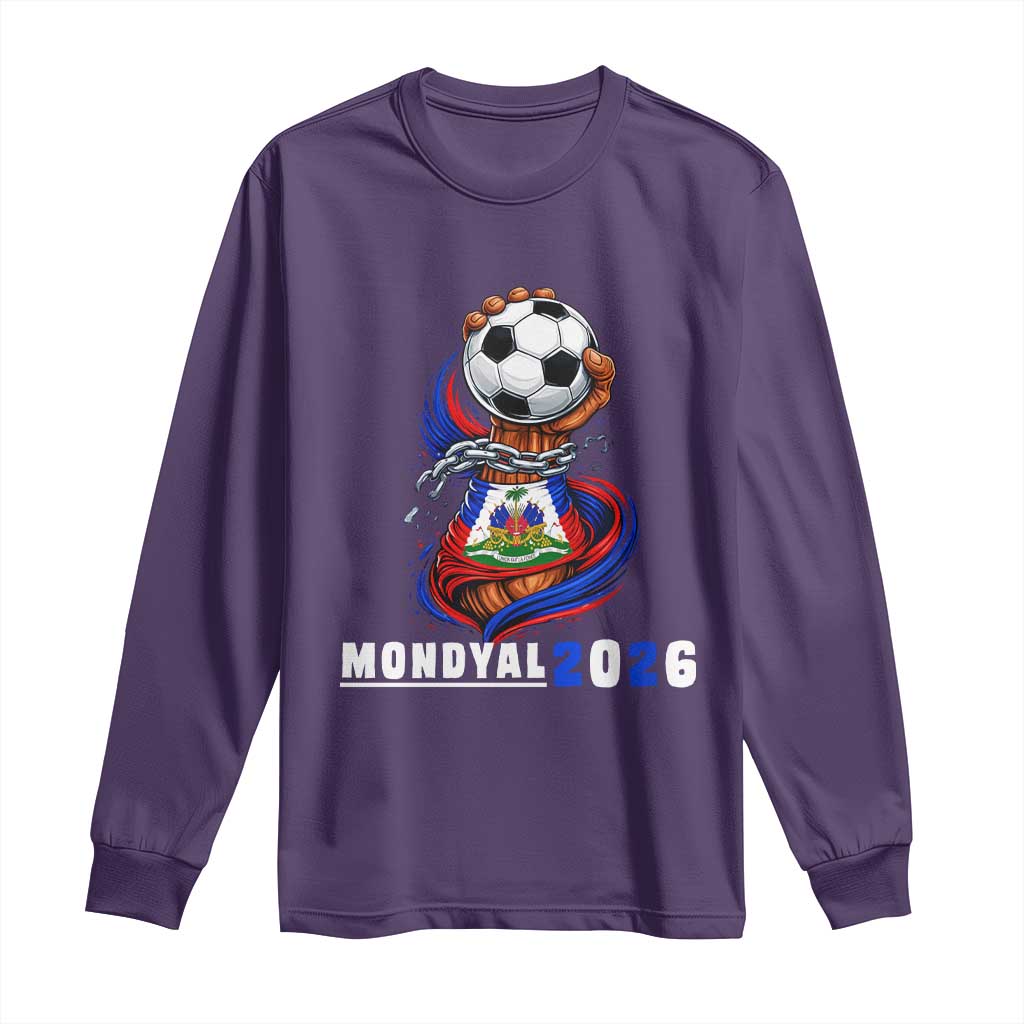 Mondyal 2026 Haiti Freedom Fist Broken Chains Soccer Graphic Long Sleeve Shirt Haitian Flag Football Sports Fan TS02 Purple Print Your Wear