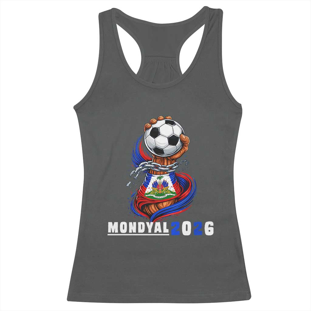 Mondyal 2026 Haiti Freedom Fist Broken Chains Soccer Graphic Racerback Tank Top Haitian Flag Football Sports Fan TS02 Dark Heather Print Your Wear