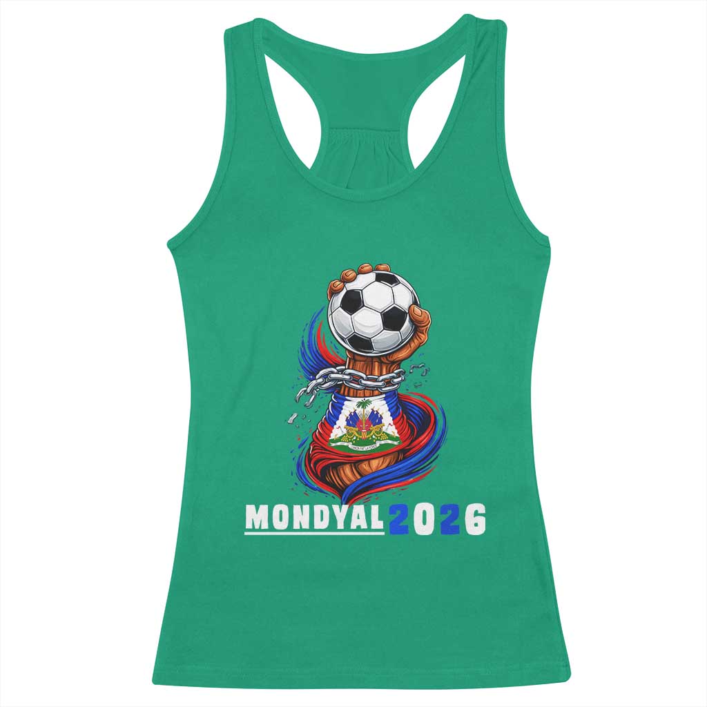 Mondyal 2026 Haiti Freedom Fist Broken Chains Soccer Graphic Racerback Tank Top Haitian Flag Football Sports Fan TS02 Irish Green Print Your Wear