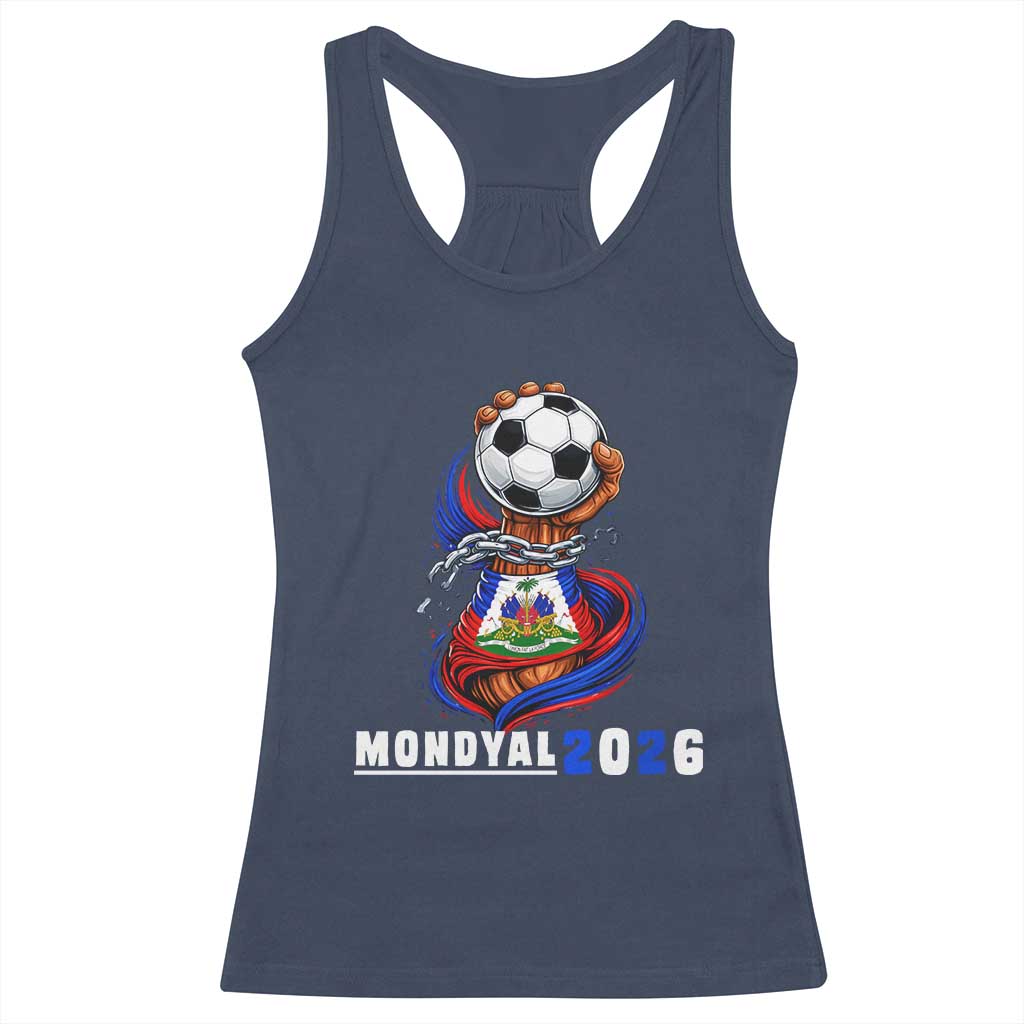 Mondyal 2026 Haiti Freedom Fist Broken Chains Soccer Graphic Racerback Tank Top Haitian Flag Football Sports Fan TS02 Navy Print Your Wear