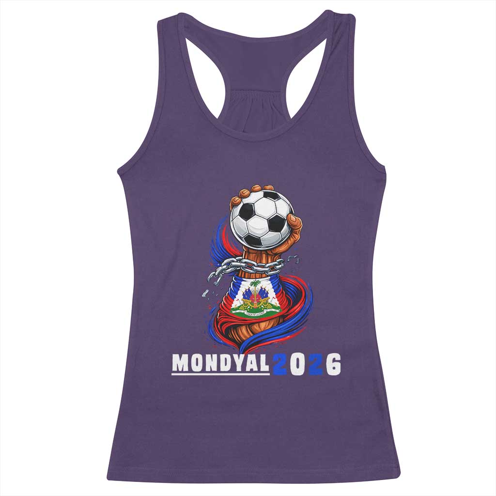 Mondyal 2026 Haiti Freedom Fist Broken Chains Soccer Graphic Racerback Tank Top Haitian Flag Football Sports Fan TS02 Purple Print Your Wear