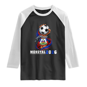 Mondyal 2026 Haiti Freedom Fist Broken Chains Soccer Graphic Raglan Shirt Haitian Flag Football Sports Fan TS02 Black White Print Your Wear
